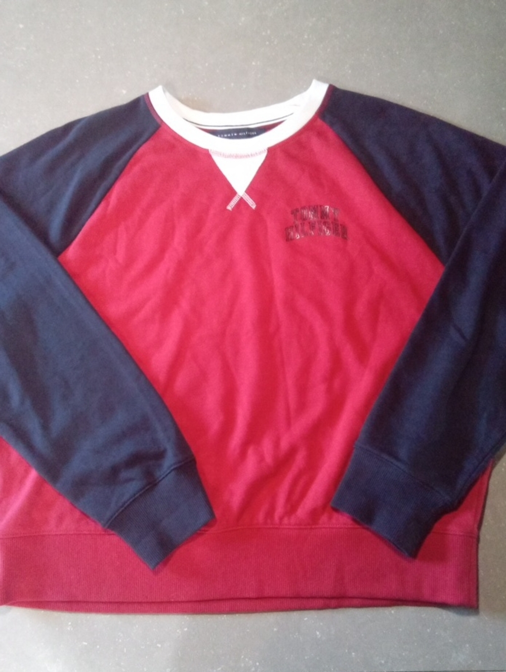 Womens Large Tommy Hilfiger Red and Navy Crewneck Sweatshirt